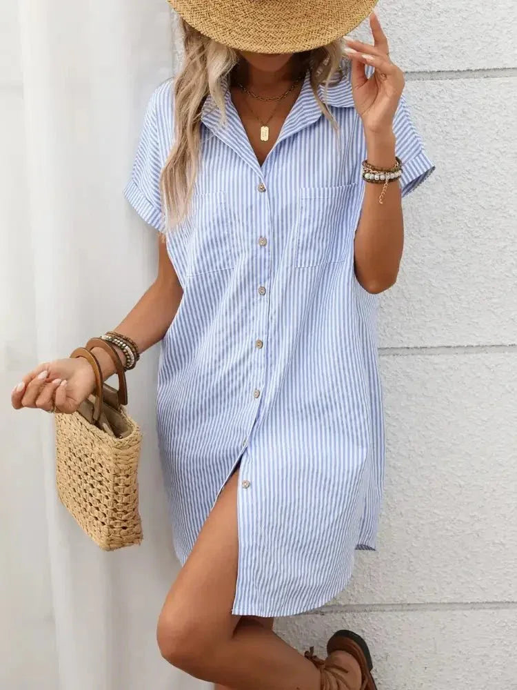 Striped Button Down Short Sleeve Mini Dress - Update AvenueEffortless Elegance: DressesTrendsi100100507851889100100507851889c4a07dd3 - c683 - 42ff - ad79 - 22cc133ff413 - MaxLight Blue