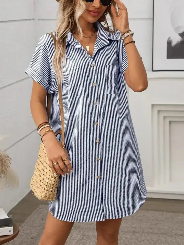 Striped Button Down Short Sleeve Mini Dress - Update AvenueEffortless Elegance: DressesTrendsi10010050785579710010050785579763c515ab - 5d4c - 4ba3 - a9ff - d1ad3bebf4bf - MaxDark Blue