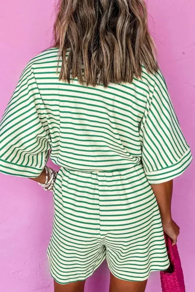 Striped Half Sleeve Tie Waist Romper - Update AvenueVacation StyleTrendsi100100075158319100100075158319e5185b66 - 1eba - 4aa3 - 9e78 - 1f58cf375a11 - MaxGreen