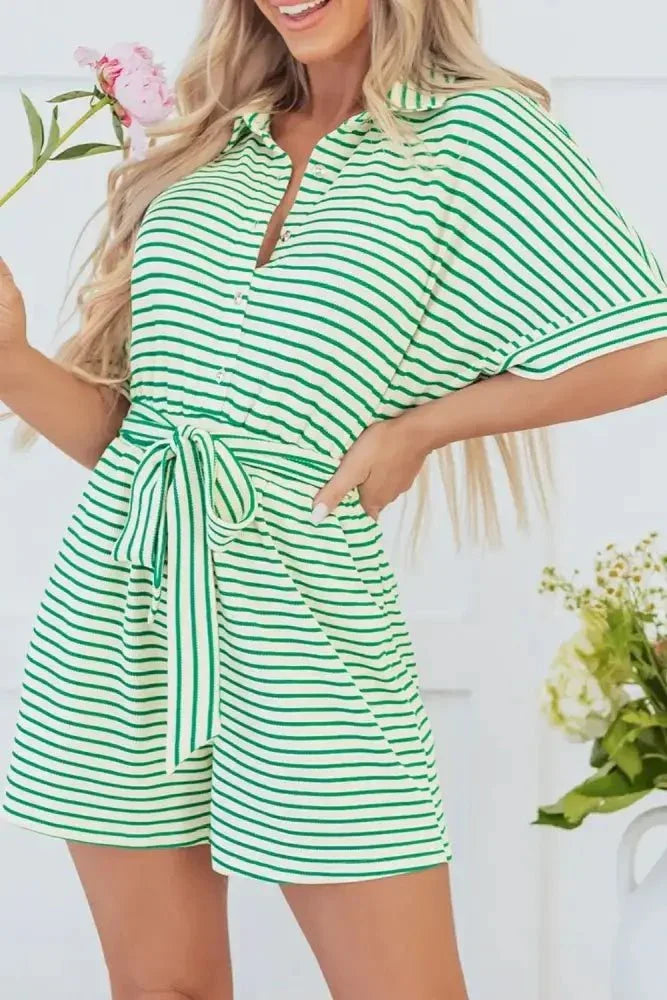 Striped Half Sleeve Tie Waist Romper - Update AvenueVacation StyleTrendsi1001000751583191001000751583199ccf5b58 - 430d - 4766 - 8990 - a7f6df180e5c - MaxGreen