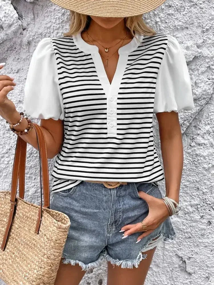 Striped Notched Short Sleeve T-Shirt - Update AvenueT-ShirtsTrendsi10010008290138810010008290138831610420 - ace0 - 4a5a - af0d - e0a7b7b3aa6b - Max - OriginBlack White