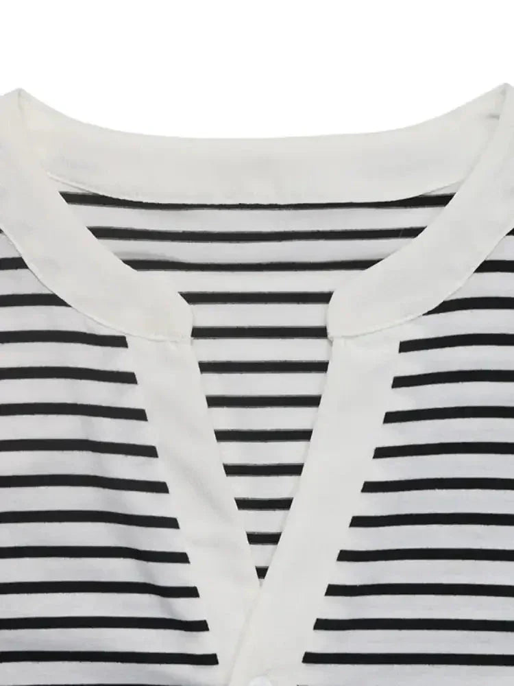 Striped Notched Short Sleeve T-Shirt - Update AvenueT-ShirtsTrendsi10010008290138810010008290138847cf52f6 - 1fad - 4648 - b939 - 1b2ff5de4b5f - Max - OriginBlack White