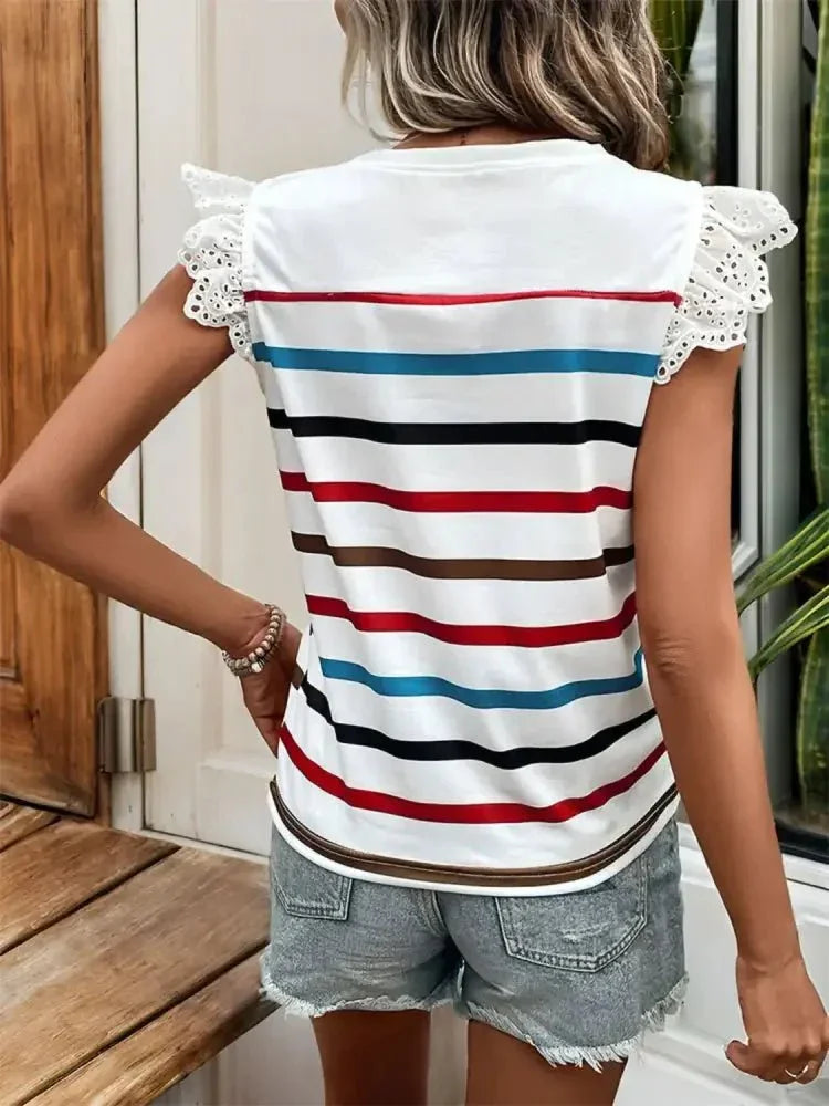 Striped Round Neck Cap Sleeve T-Shirt - Update AvenueT-ShirtsTrendsi100100309681465100100309681465b73e8724 - 96c2 - 45e0 - a218 - c5116e77ab9f - Max - OriginWhite