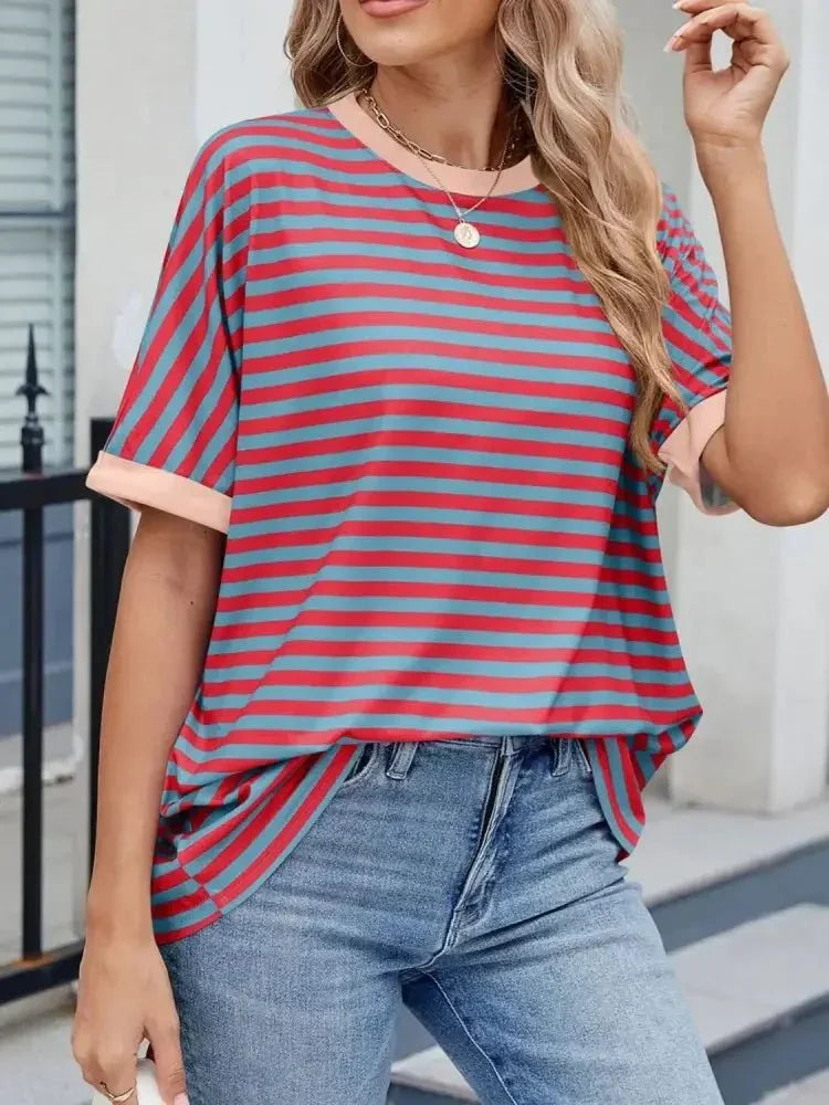 Striped Round Neck Half Sleeve T-Shirt - Update AvenueT-ShirtsTrendsi100100393080717100100393080717232a394b - c5a2 - 4bd8 - b3cc - a66d4fc7b066 - Max - OriginRed Gray