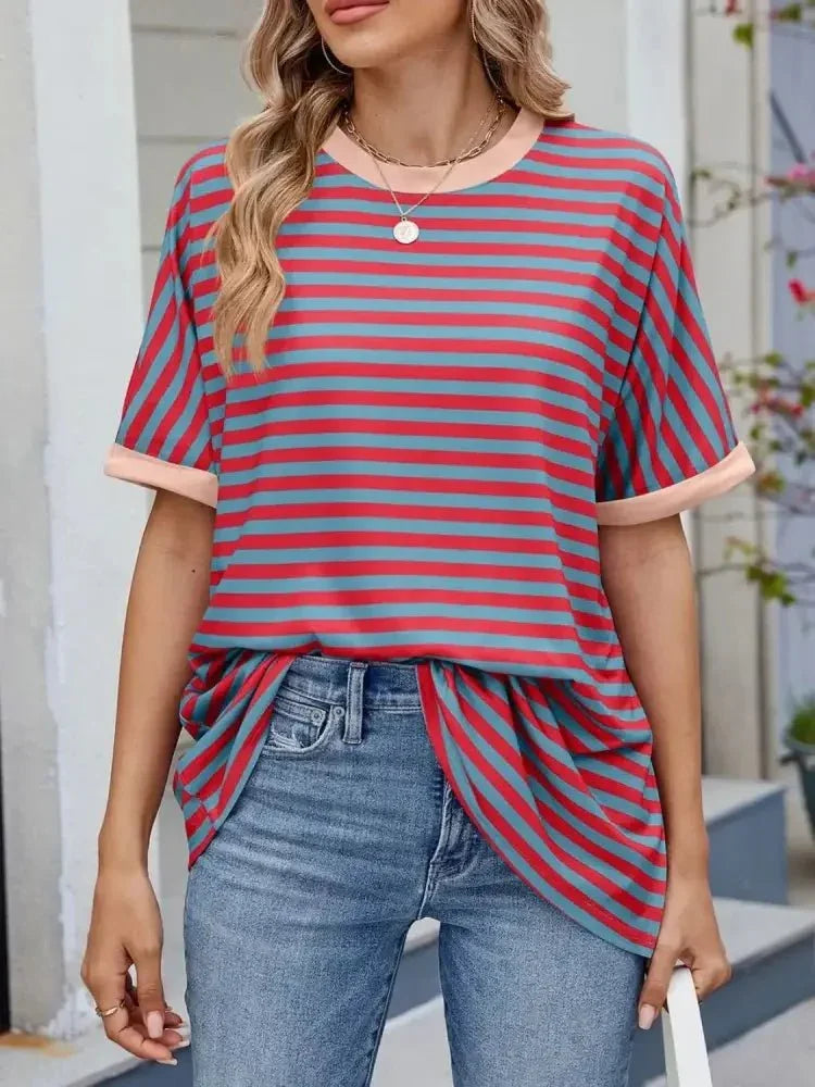 Striped Round Neck Half Sleeve T-Shirt - Update AvenueT-ShirtsTrendsi10010039308071710010039308071700b2c452 - 255b - 4fcc - 8cb8 - 0e109b6627ce - Max - OriginRed Gray