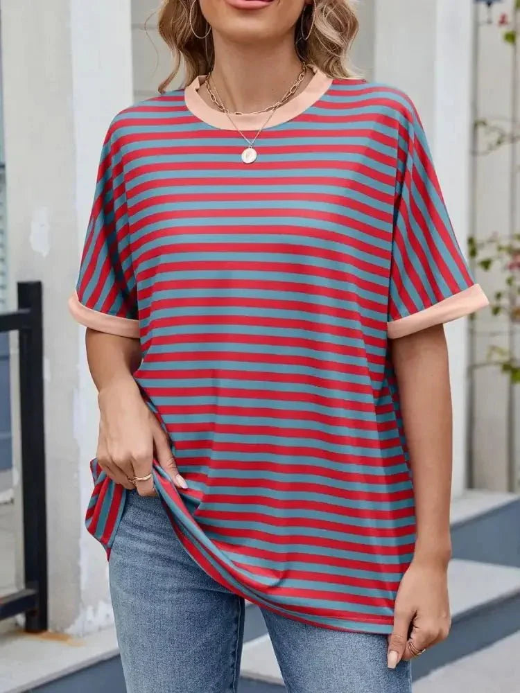 Striped Round Neck Half Sleeve T-Shirt - Update AvenueT-ShirtsTrendsi1001003930807171001003930807172bc3d076 - 22aa - 469a - 8445 - 1157e31cbe26 - Max - OriginRed Gray