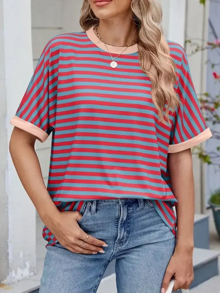 Striped Round Neck Half Sleeve T-Shirt - Update AvenueT-ShirtsTrendsi1001003930807171001003930807177ef4bd05 - 0620 - 4a69 - aea6 - 78bd3bc5a011 - Max - OriginRed Gray