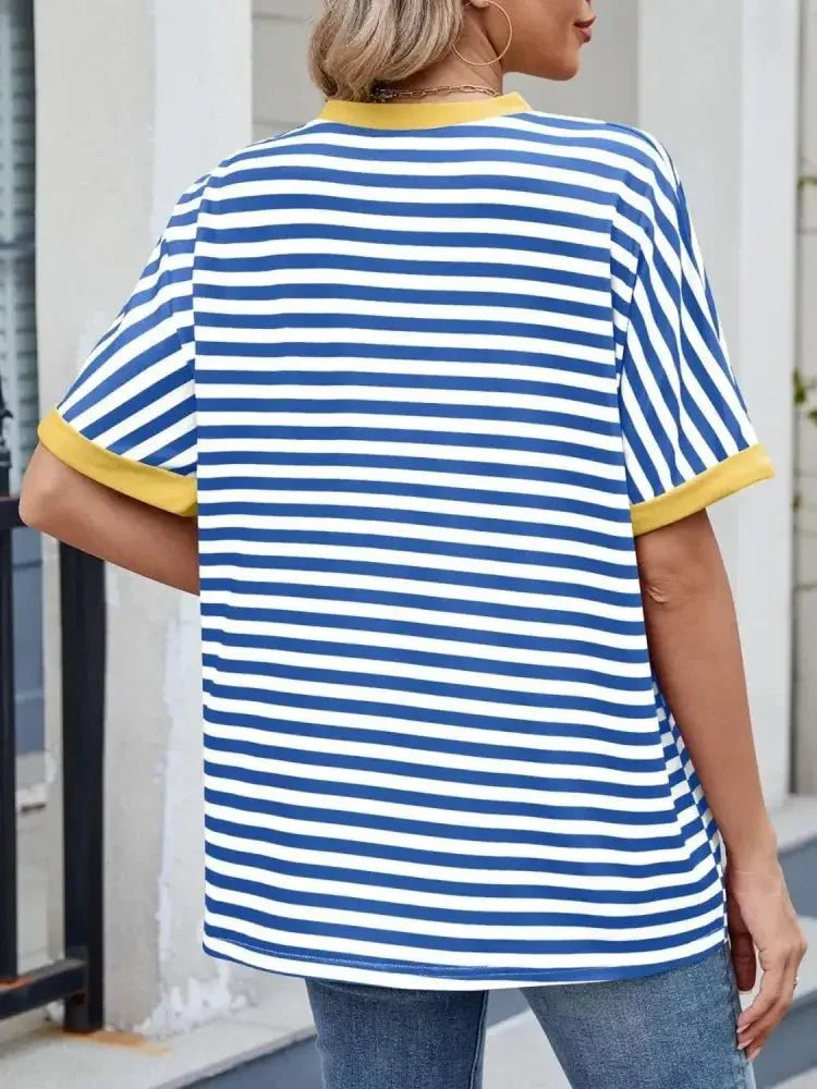 Striped Round Neck Half Sleeve T-Shirt - Update AvenueT-ShirtsTrendsi100100393081611100100393081611d41acead - 8aa0 - 4487 - 95fa - 94ede6ef2926 - Max - OriginBlue White