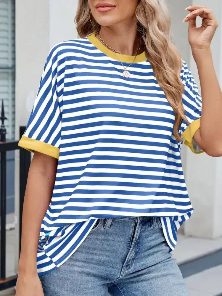 Striped Round Neck Half Sleeve T-Shirt - Update AvenueT-ShirtsTrendsi1001003930816111001003930816119129e7bc - 15b4 - 44fb - a84a - 8a12c04f2ea5 - Max - OriginBlue White