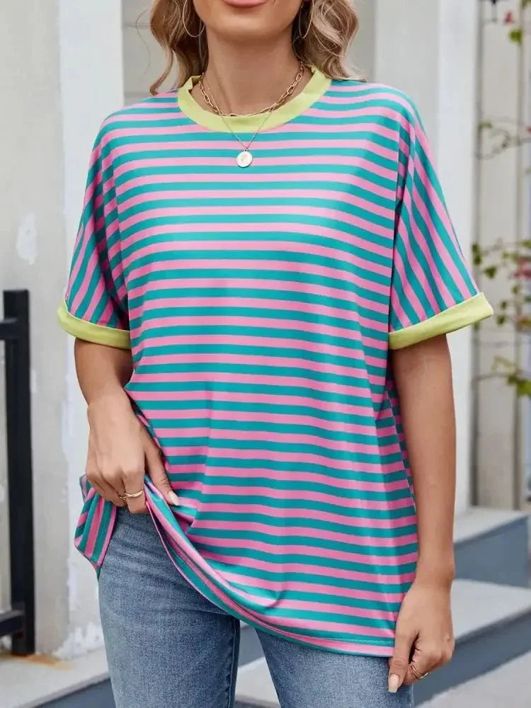 Striped Round Neck Half Sleeve T-Shirt - Update AvenueT-ShirtsTrendsi1001003930869811001003930869811538f1d7 - 7600 - 4b51 - 96d9 - 6223f48d84fd - Max - OriginPink Blue