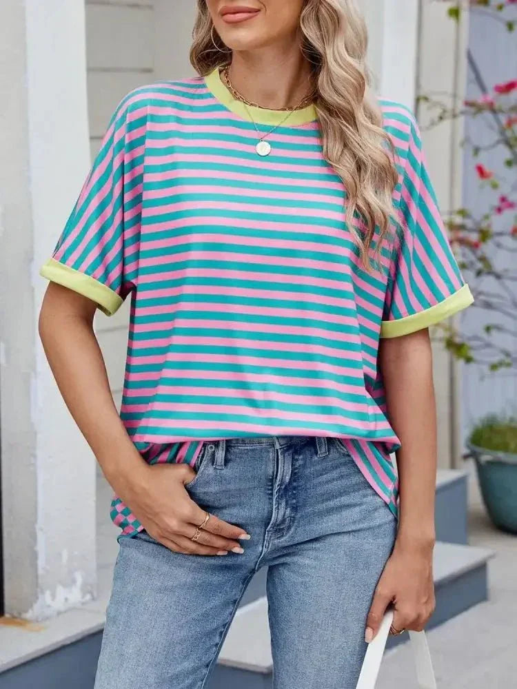 Striped Round Neck Half Sleeve T-Shirt - Update AvenueT-ShirtsTrendsi100100393086981100100393086981665cc2e4 - 3118 - 453c - 9a71 - ba85a843ab7b - Max - OriginPink Blue