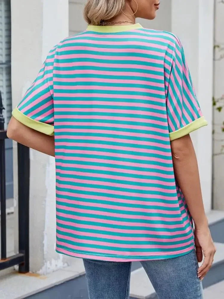 Striped Round Neck Half Sleeve T-Shirt - Update AvenueT-ShirtsTrendsi100100393086981100100393086981b789dcb5 - 27b4 - 486c - 9903 - 7a13c500b7c4 - Max - OriginPink Blue