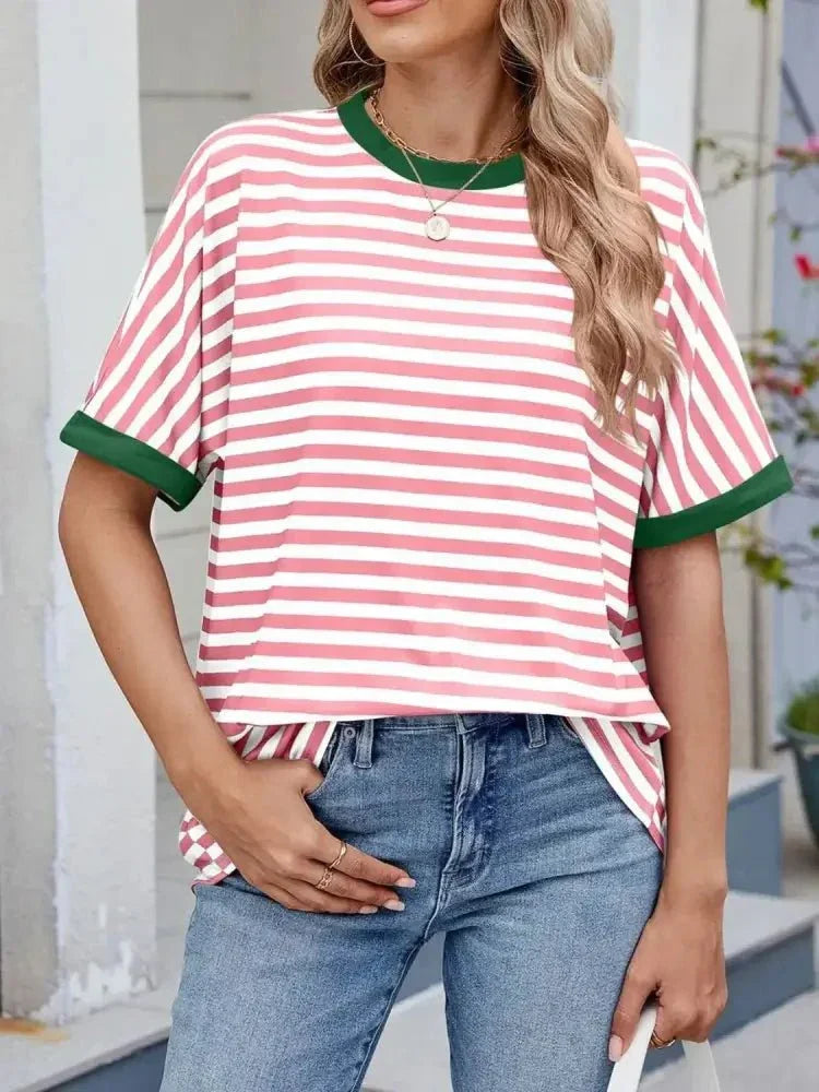Striped Round Neck Half Sleeve T-Shirt - Update AvenueT-ShirtsTrendsi100100393087066100100393087066b427c819 - 8b09 - 408b - 97ce - 305ca7982f18 - Max - OriginPink White