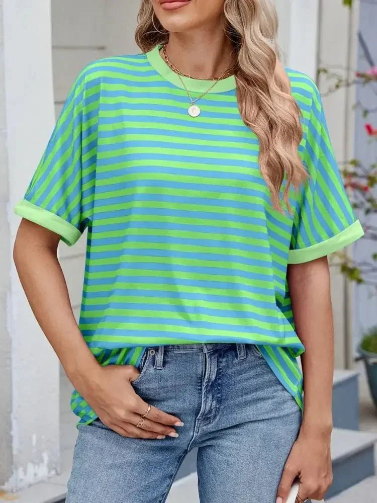 Striped Round Neck Half Sleeve T-Shirt - Update AvenueT-ShirtsTrendsi10010039308709410010039308709434fa55ca - fe6c - 44df - b2ba - 1bdfd859f684 - Max - OriginNeon Green