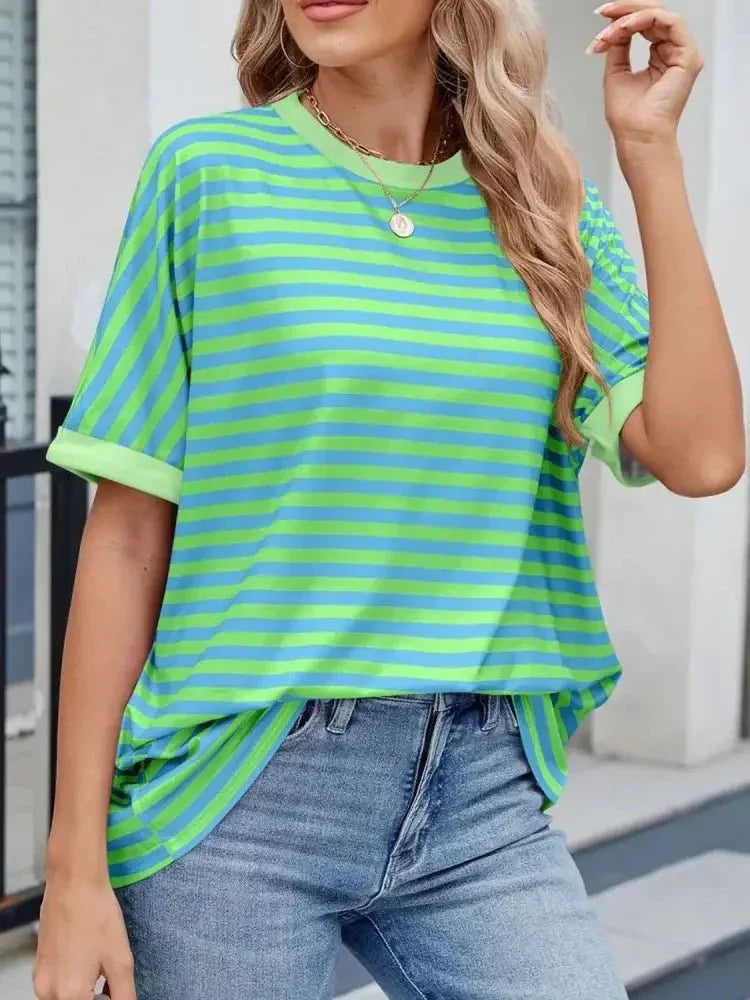 Striped Round Neck Half Sleeve T-Shirt - Update AvenueT-ShirtsTrendsi1001003930870941001003930870946c2969ef - 5686 - 4340 - 8ccf - b753af286bcf - Max - OriginNeon Green