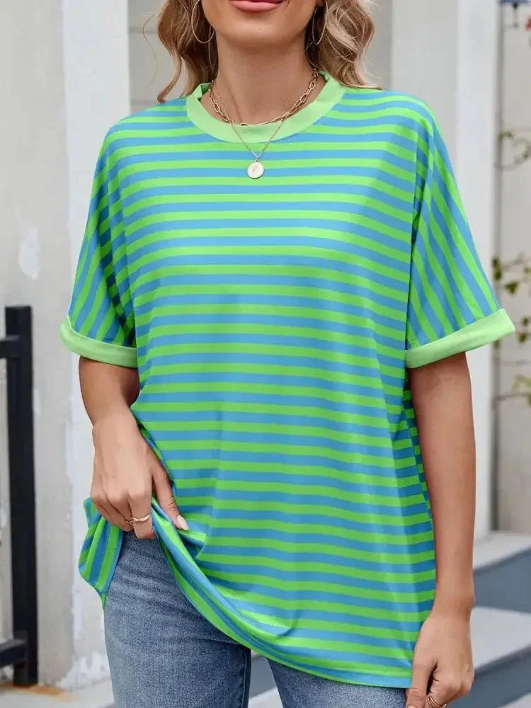 Striped Round Neck Half Sleeve T-Shirt - Update AvenueT-ShirtsTrendsi100100393087094100100393087094f7c2ff84 - d64e - 44d2 - 9576 - 535f65846388 - Max - OriginNeon Green