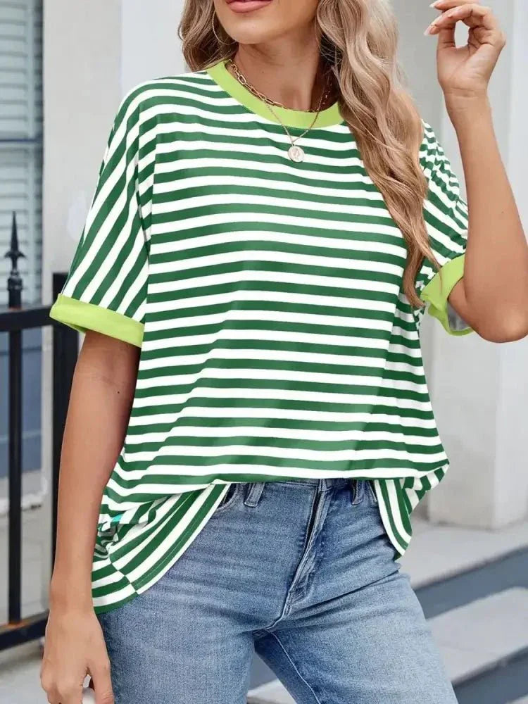 Striped Round Neck Half Sleeve T-Shirt - Update AvenueT-ShirtsTrendsi100100393087811100100393087811da5bb0d0 - 385e - 46f1 - 9aa7 - 3d542fc07bf4 - Max - OriginGreen White