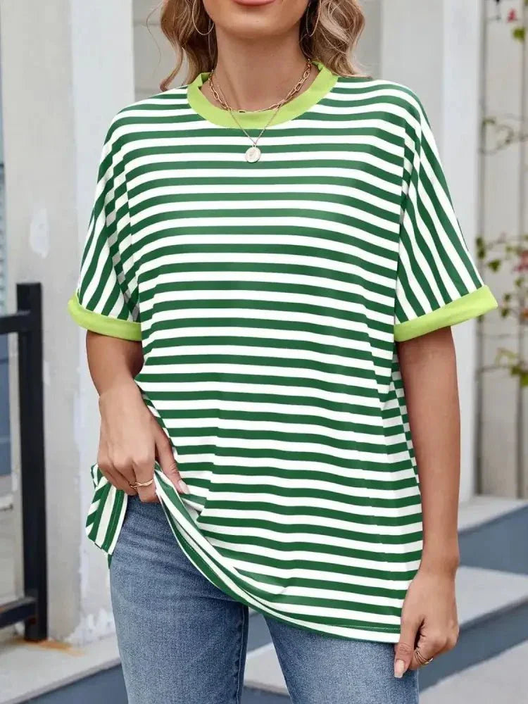 Striped Round Neck Half Sleeve T-Shirt - Update AvenueT-ShirtsTrendsi100100393087811100100393087811149b2756 - 29de - 40eb - 8ca5 - 742176164425 - Max - OriginGreen White