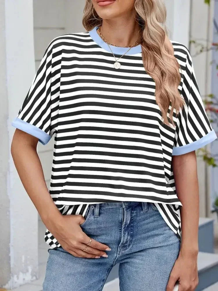 Striped Round Neck Half Sleeve T-Shirt - Update AvenueT-ShirtsTrendsi1001003930896441001003930896440306ae08 - 2c35 - 47d0 - 8281 - 6ebe725638a1 - Max - OriginBlack White