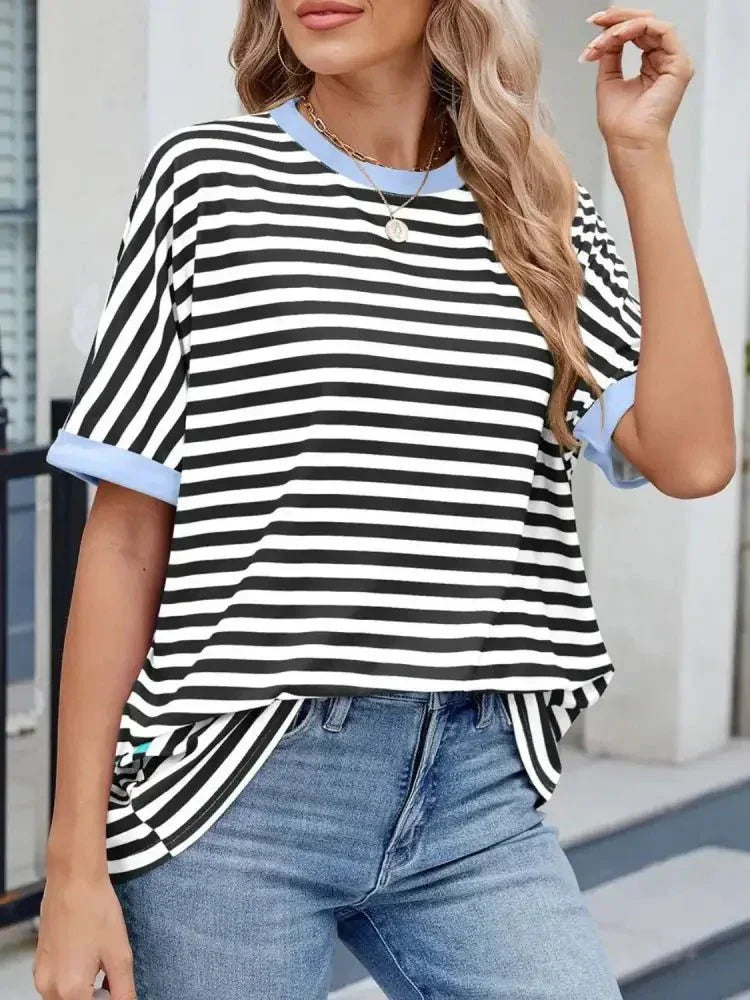 Striped Round Neck Half Sleeve T-Shirt - Update AvenueT-ShirtsTrendsi1001003930896441001003930896444a23d6d5 - 76fd - 41fc - 9ee4 - ddd96a87ff53 - Max - OriginBlack White