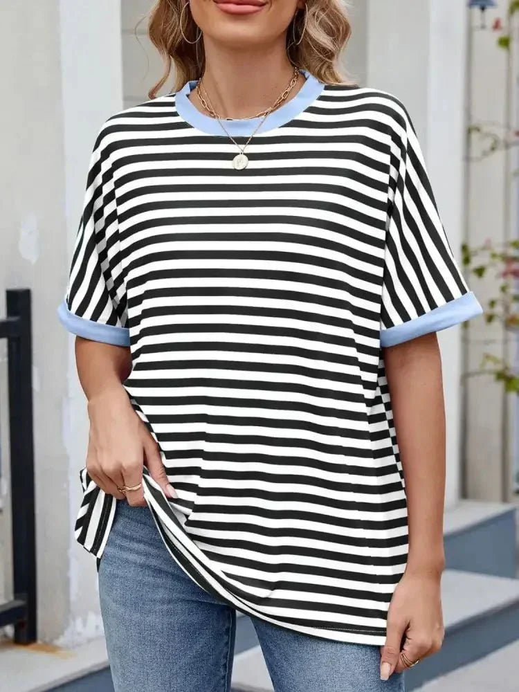 Striped Round Neck Half Sleeve T-Shirt - Update AvenueT-ShirtsTrendsi10010039308964410010039308964426fd057a - 9d43 - 4f1d - a03b - a56a7f6f7d16 - Max - OriginBlack White