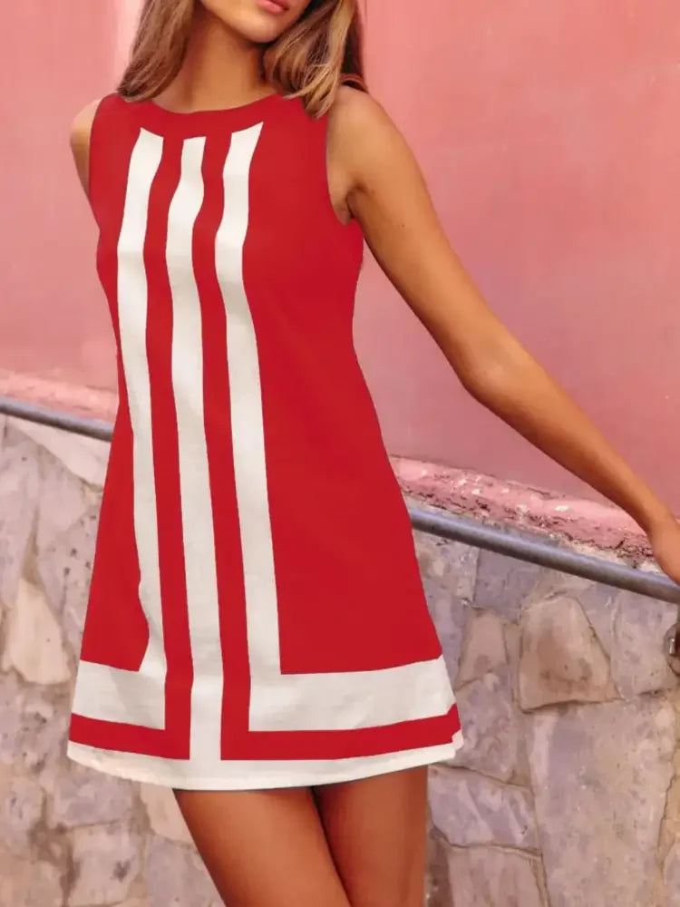 Striped Round Neck Sleeveless Dress