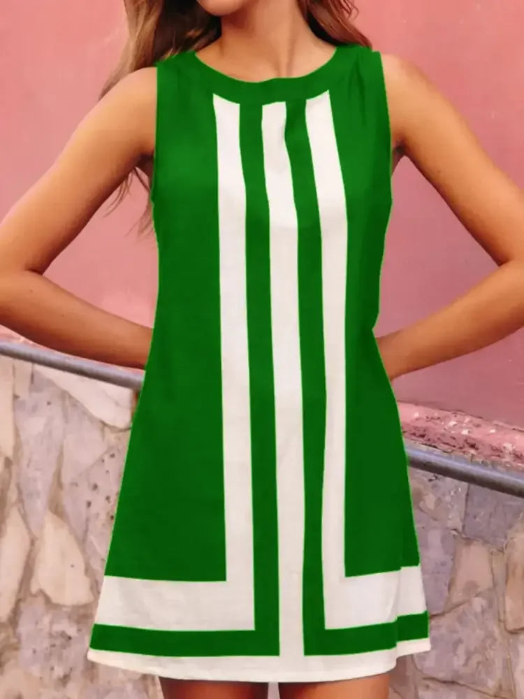 Striped Round Neck Sleeveless Dress