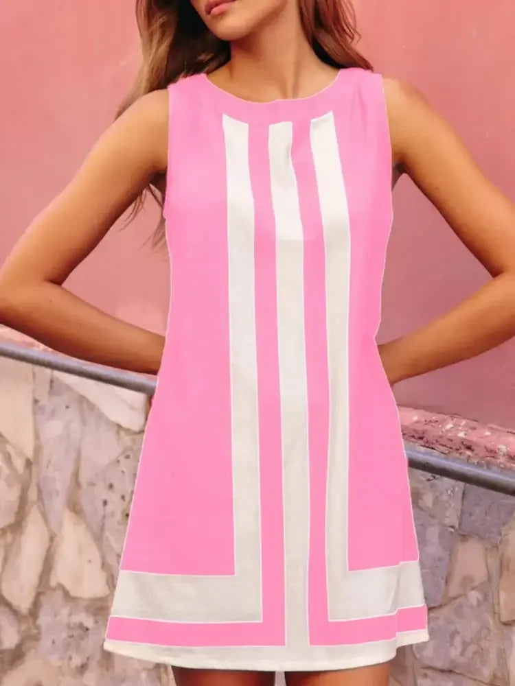 Striped Round Neck Sleeveless Dress