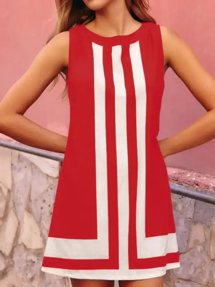 Striped Round Neck Sleeveless Dress