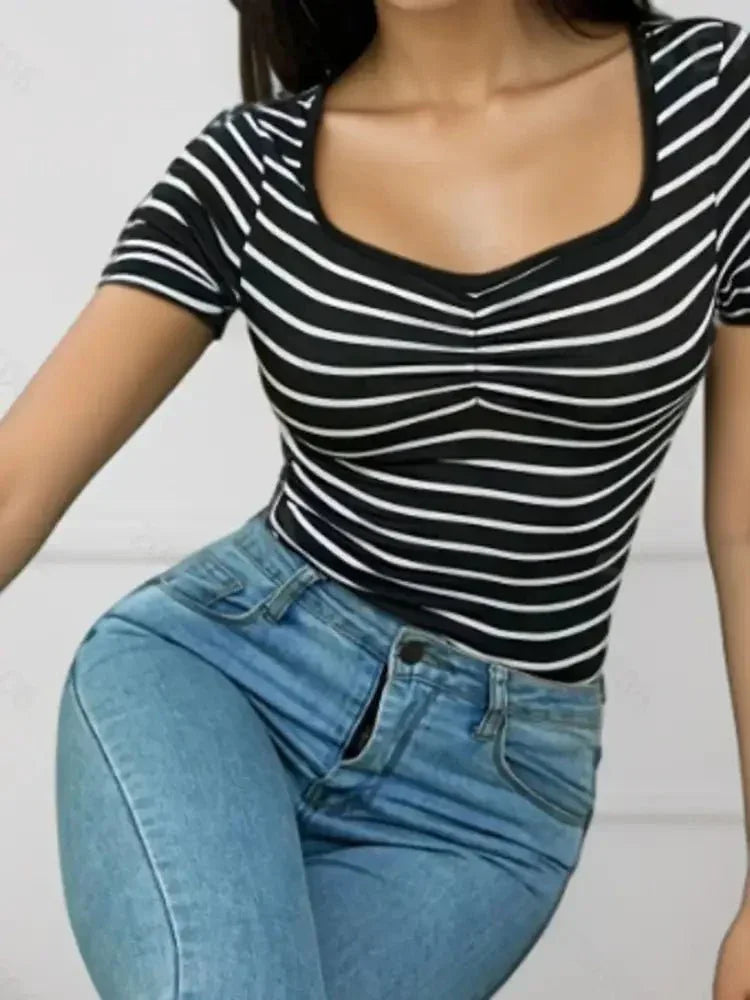 Striped Short Sleeve T-Shirt - Update AvenueT-ShirtsTrendsi100100169949334100100169949334e94538e472b24d1da805155c3bbb40c3 - Max - OriginWhite
