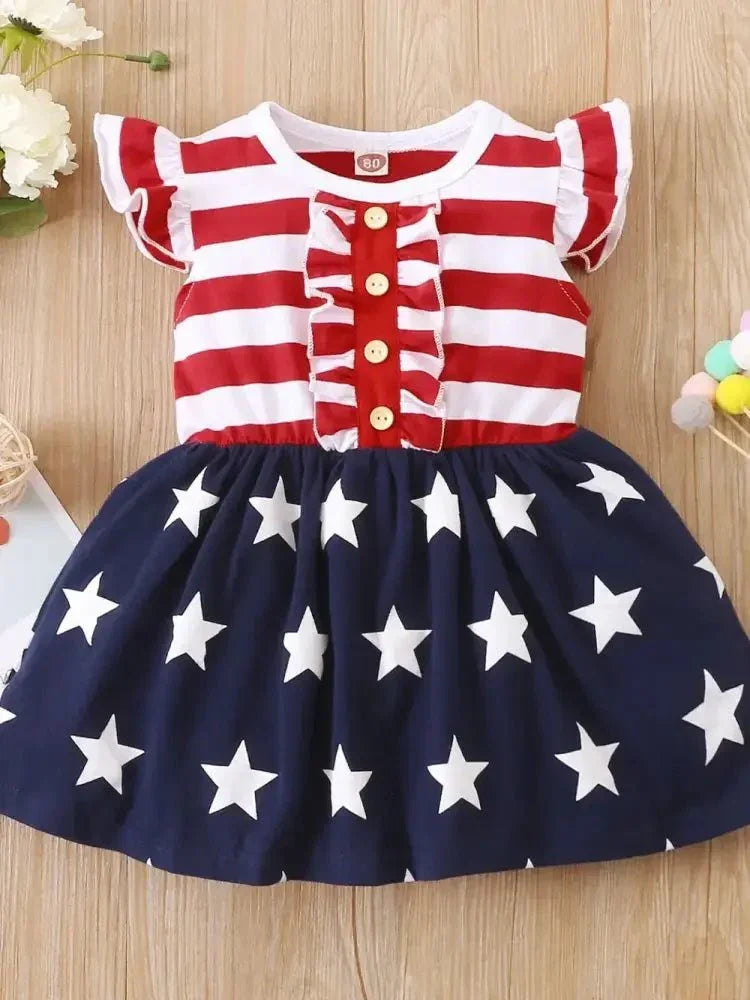 Striped & Stars Ruffled Round Neck Cap Sleeve Dress - Update AvenueHonor the Stars and StripesTrendsi10030094291150010030094291150019fa61b9 - f251 - 484d - af5b - c68d9941df7f - MaxRed/Blue/White