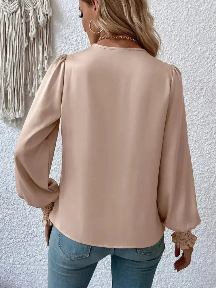 Surplice Smocked Lantern Sleeve Blouse - Update AvenueTrendsi1001014202884821001014202884823599f7eb632640ec9862720f7ee25777 - MaxTan