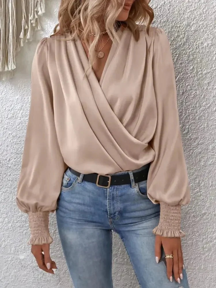 Surplice Smocked Lantern Sleeve Blouse - Update AvenueTrendsi100101420288482100101420288482d4290abc221e4fc6843a2170f9ee5369 - MaxTan
