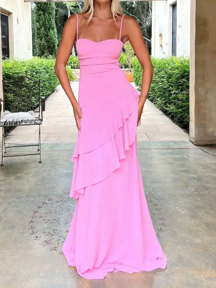 Sweetheart Neck Ruffled Maxi Cami Dress