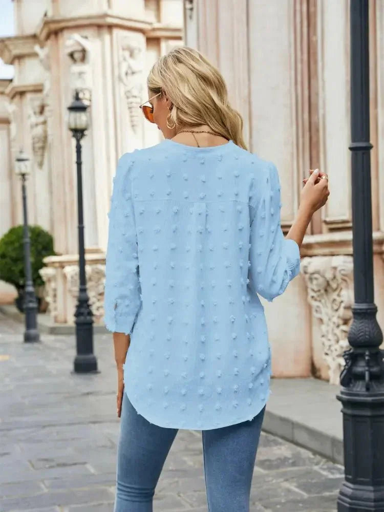 Swiss Dot Notched Neck Blouse - Update AvenueTrendsi1001013520967751001013520967758af452c726134a5a8c2504a1f5ffc16d - MaxPastel Blue