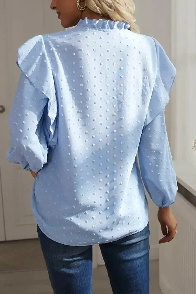 Swiss Dot Ruffled Long Sleeve Blouse - Update AvenueT-ShirtsTrendsi1001014157019851001014157019859df6e0033650421192c7236655b20777 - MaxLight Blue
