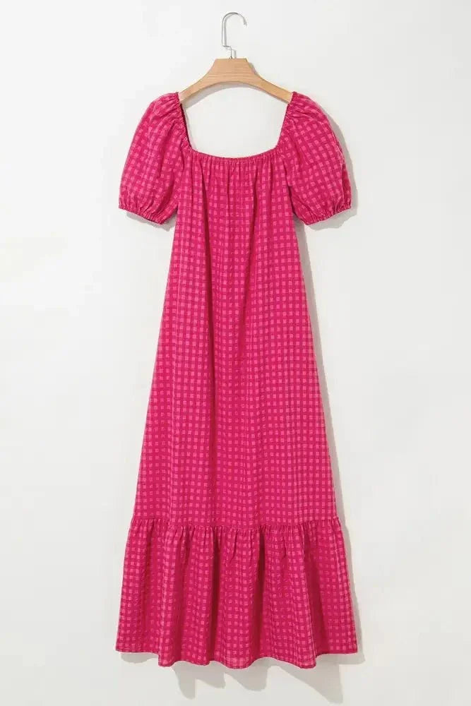 SYNZ Gingham Check Bubble Sleeve Ruffled Maxi Dress - Update AvenueTrendsi1001009483731481001009483731484e56850b - ee9c - 4d65 - b5c8 - 7d4f3f58206d - Max - OriginStrawberry