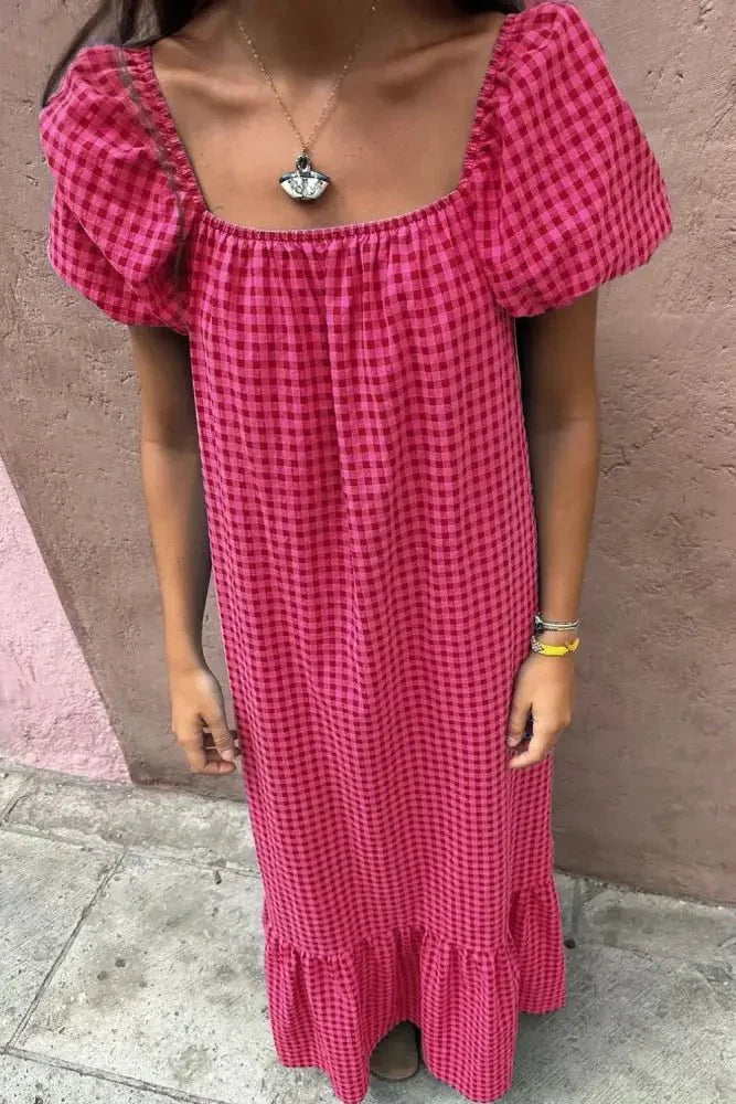 SYNZ Gingham Check Bubble Sleeve Ruffled Maxi Dress - Update AvenueTrendsi100100948373148100100948373148f905a7d4 - eb31 - 4189 - aa17 - 02cdaf961cda - Max - OriginStrawberry