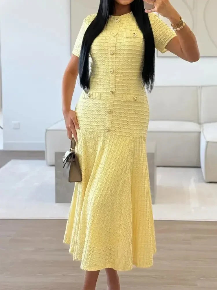 Textured Knit Short Sleeve Dress - Update AvenueCasual DressesTrendsi100100251965897100100251965897Textured Knit Short Sleeve DressYellow