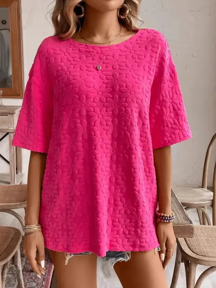 Textured Round Neck Oversized T-Shirt - Update AvenueT-ShirtsTrendsi1001009791051191001009791051197f051823cfe747958e87a8fa0741d382 - Max - OriginFuchsia Pink