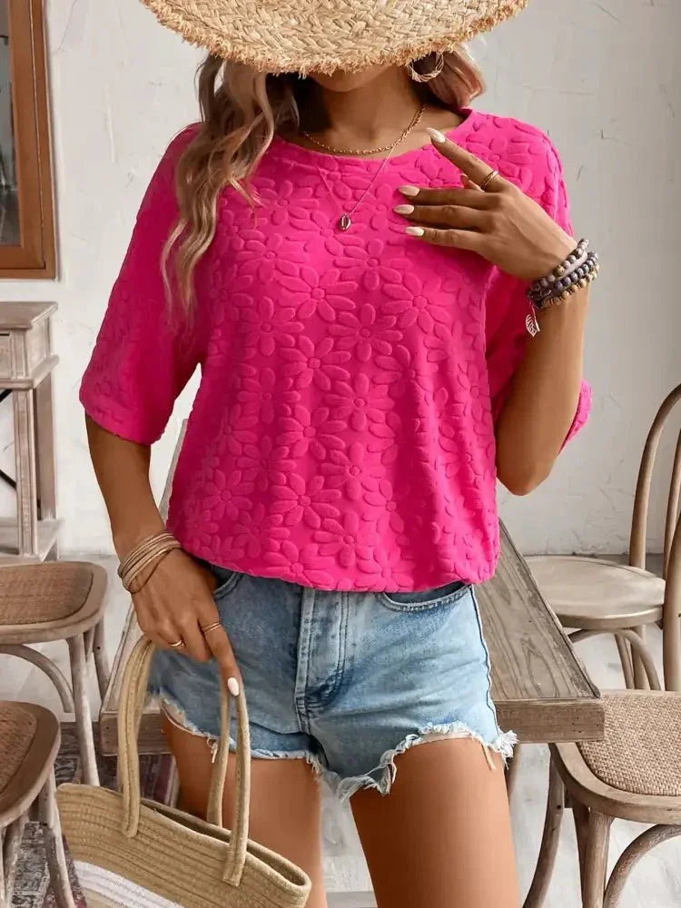 Textured Round Neck Oversized T-Shirt - Update AvenueT-ShirtsTrendsi1001009791051191001009791051197eeef9cb3dfd4e66b0f820c2e9b780f5 - Max - OriginFuchsia Pink