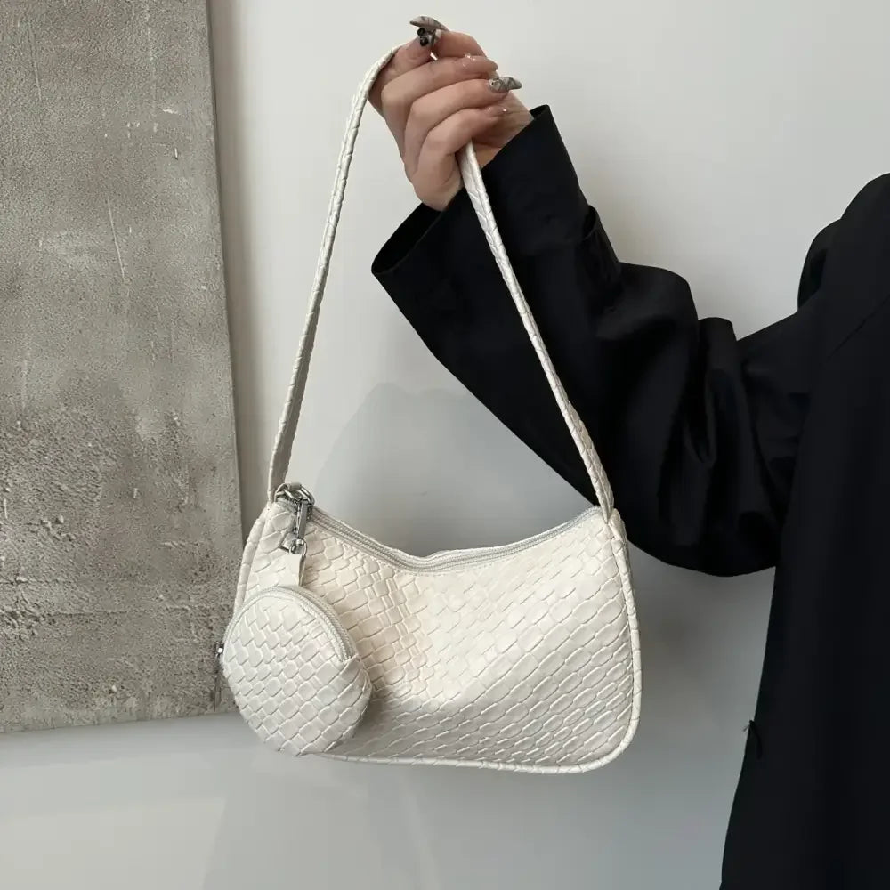 Textured Shoulder Bag with Pouch