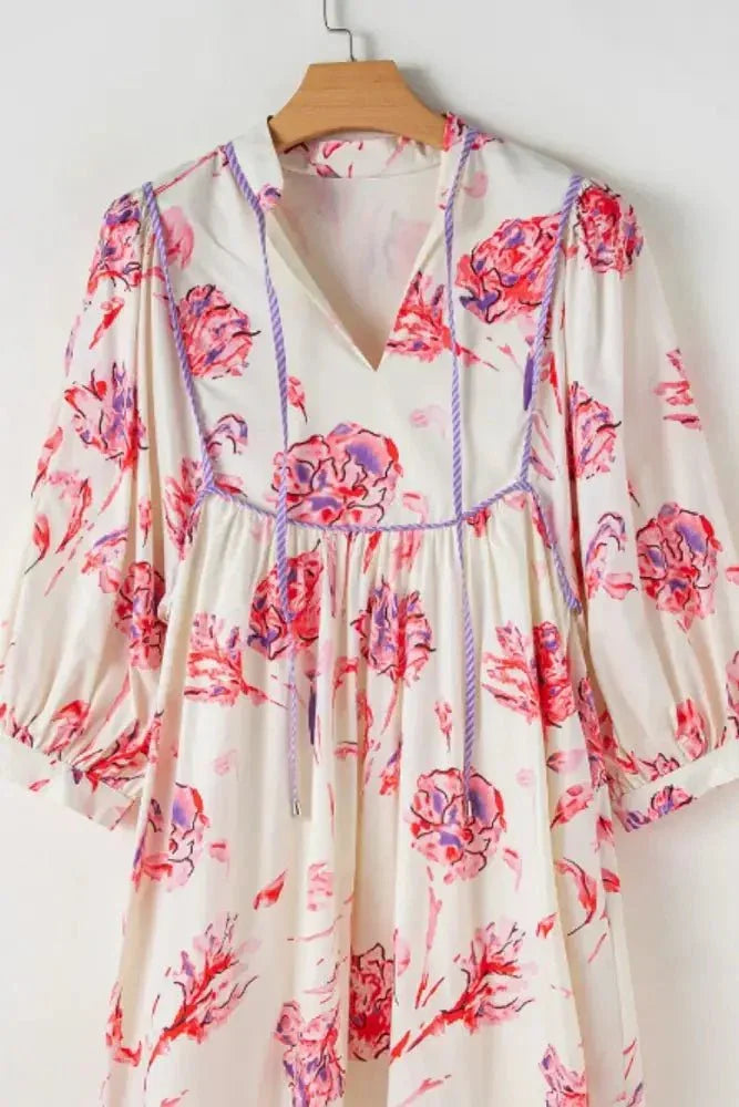 Tied Flower Printed Three - Quarter Sleeve Dress - Update AvenueVacation StyleTrendsi100100442111724100100442111724cb3948f6 - d22d - 4cd3 - 9e14 - 63018ff861df - MaxPink