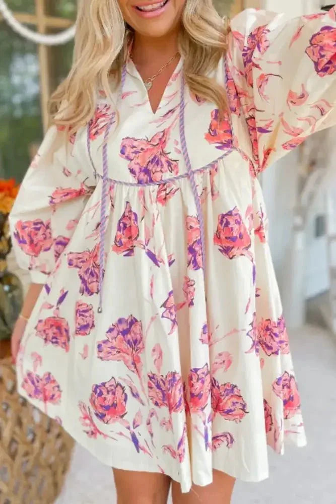 Tied Flower Printed Three - Quarter Sleeve Dress - Update AvenueVacation StyleTrendsi100100442111724100100442111724416f5429 - 5ac4 - 4546 - afa4 - 609231e2754f - MaxPink