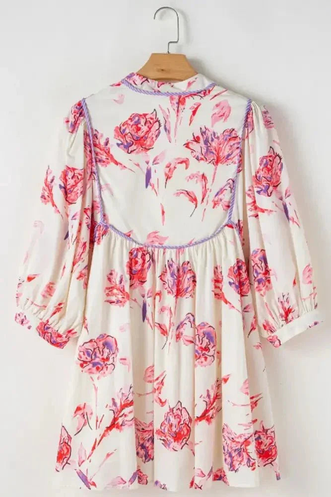 Tied Flower Printed Three - Quarter Sleeve Dress - Update AvenueVacation StyleTrendsi10010044211172410010044211172406da4fc9 - 8826 - 4aea - a6e0 - 97a7aee974eb - MaxPink