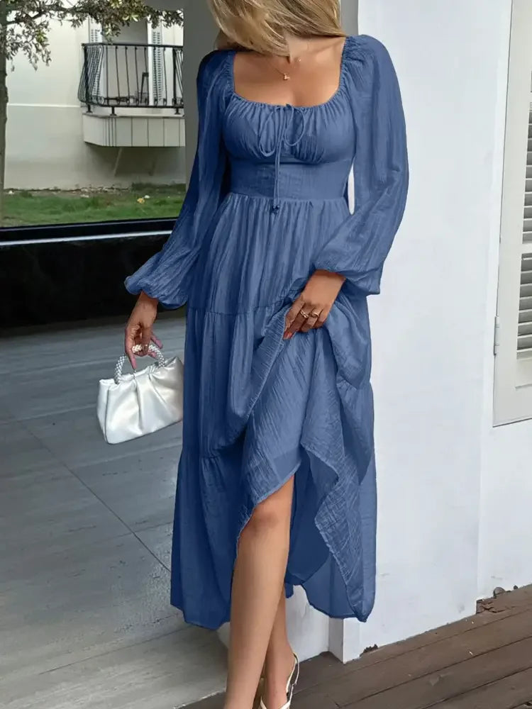 Tiered Balloon Sleeve Midi Dress