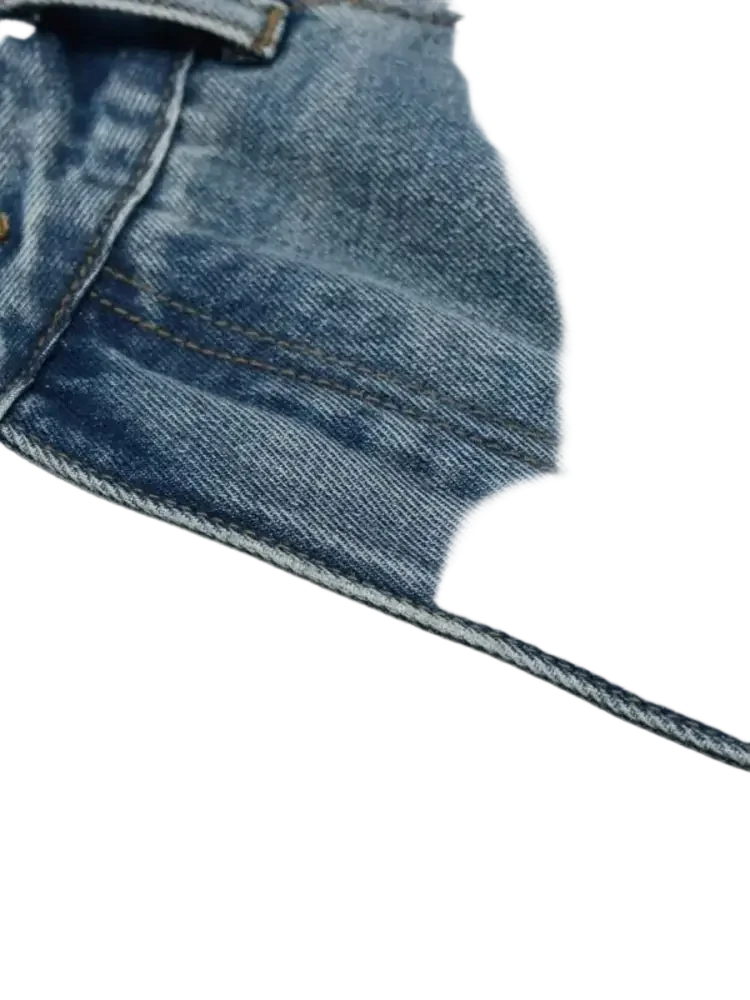 Trendsi men's relaxed fit denim shorts close up showing blue denim fabric texture seam and pocket edge