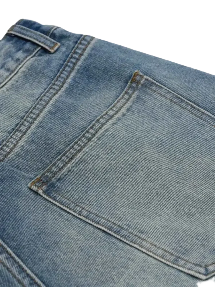 Trendsi men's relaxed fit denim shorts light wash back pocket closeup showing stitching and durable cotton denim