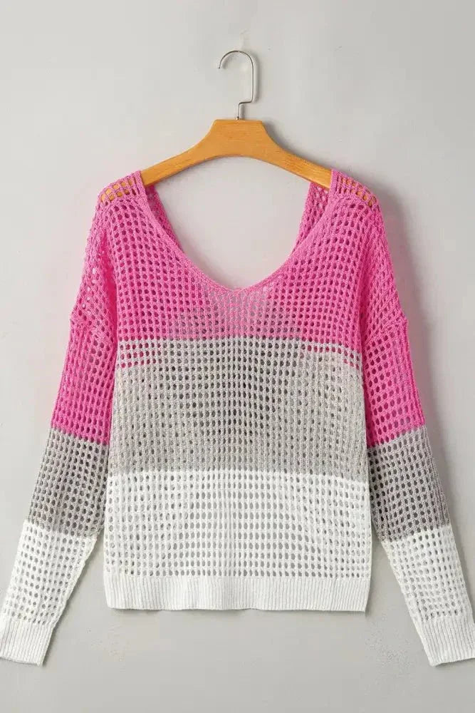 Twisted Back Round Neck Contrast Knit Cover Up - Update AvenueFestival VibesTrendsi100100329851037100100329851037e7c51a83 - 67cc - 4d43 - bce5 - b7923a641ca3 - MaxHot Pink