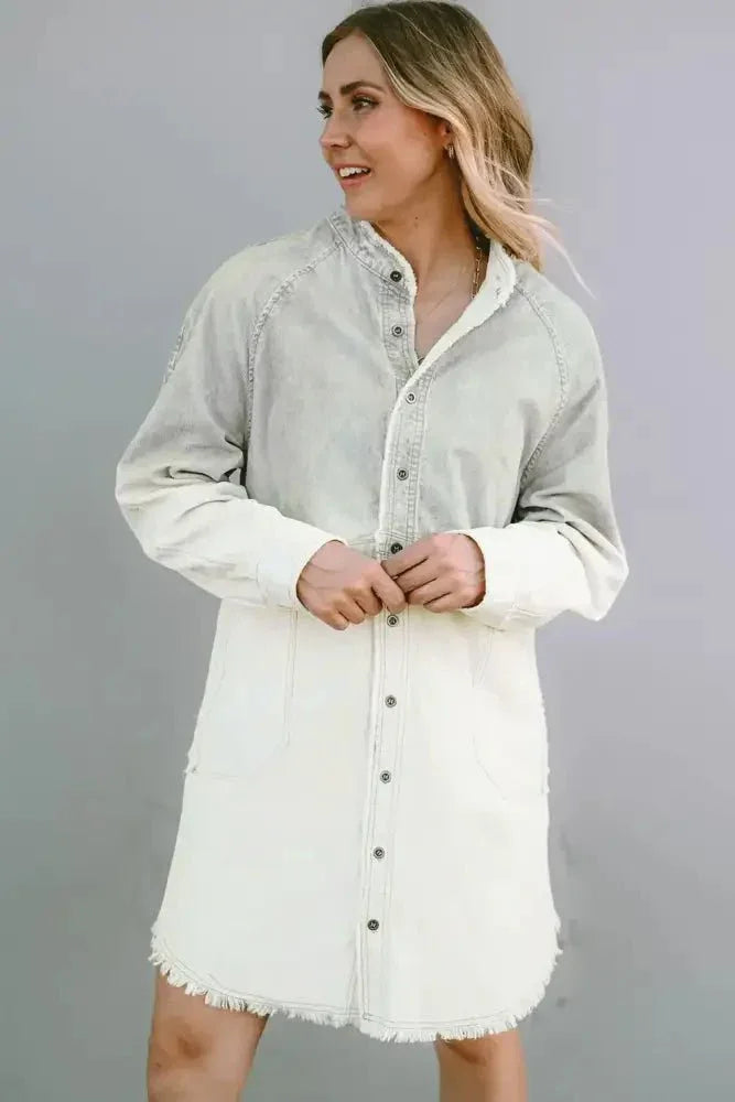 Two - Tone Raw Hem Denim Dress - Update AvenueDenim Dresses & SkirtsTrendsi100100329150828100100329150828f8b8ec4a11134f0cbcdc5906ce31f8b2 - MaxCream